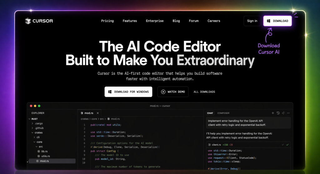 cursor ai download official website homepage