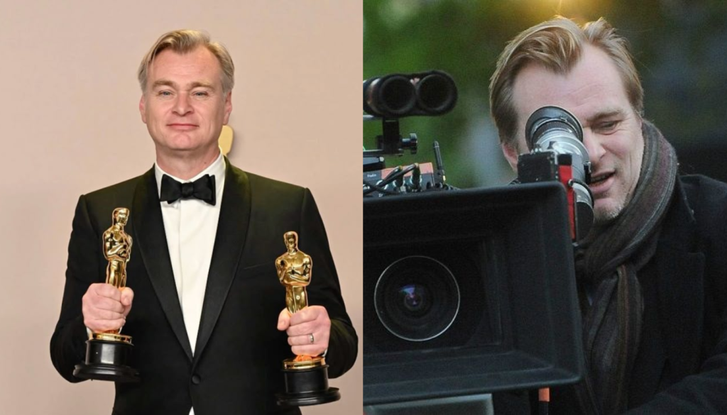 Christopher Nolan directing on set of The Odyssey with IMAX camera technology and international production crew