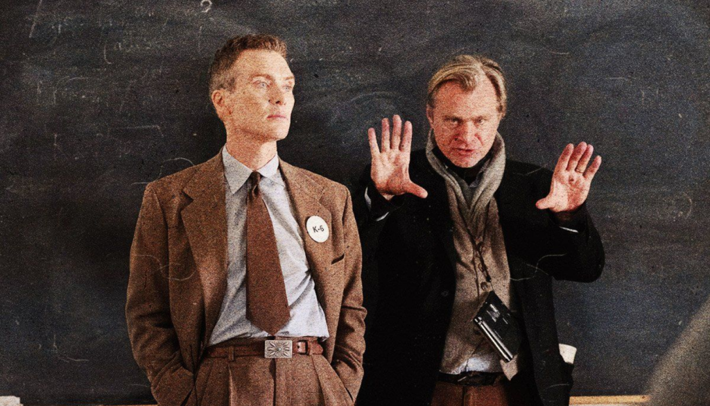 Christopher Nolan with cillian murphy at oppenheimer sets