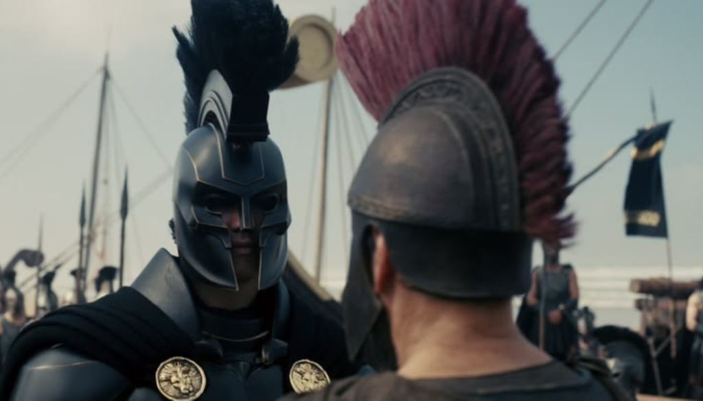 Matt Damon as Odysseus confronting agamemnon in Christopher Nolan's The Odyssey