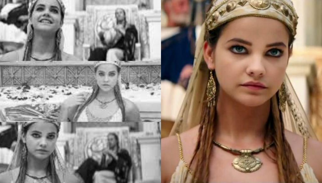 Behind the scenes photograph of Barbara Palvin on the production set of Hercules 2014 during filming of her Antimache queen character scenes