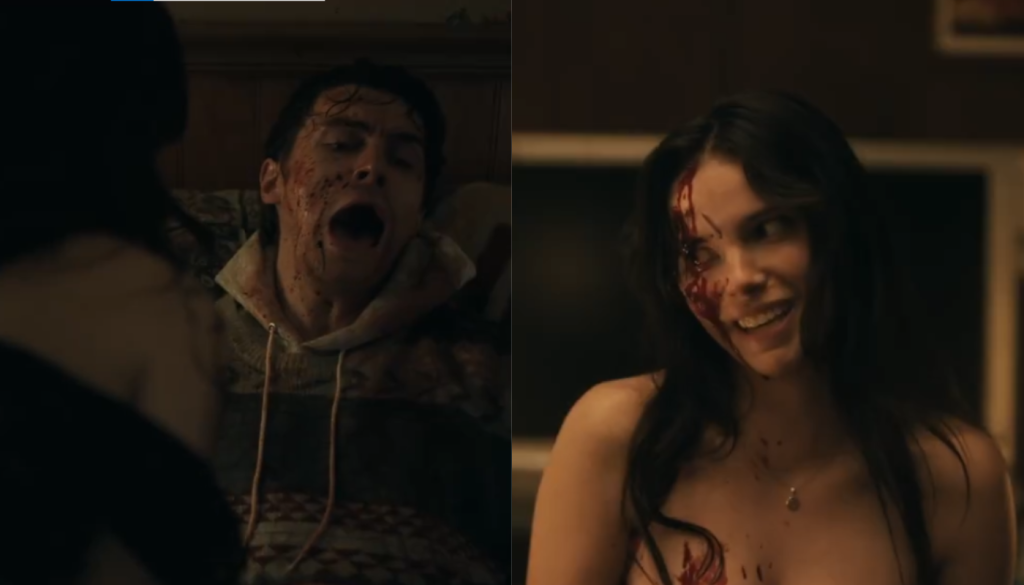Promotional movie poster for Obsession 2025 showing the One lead actors in blood and violence